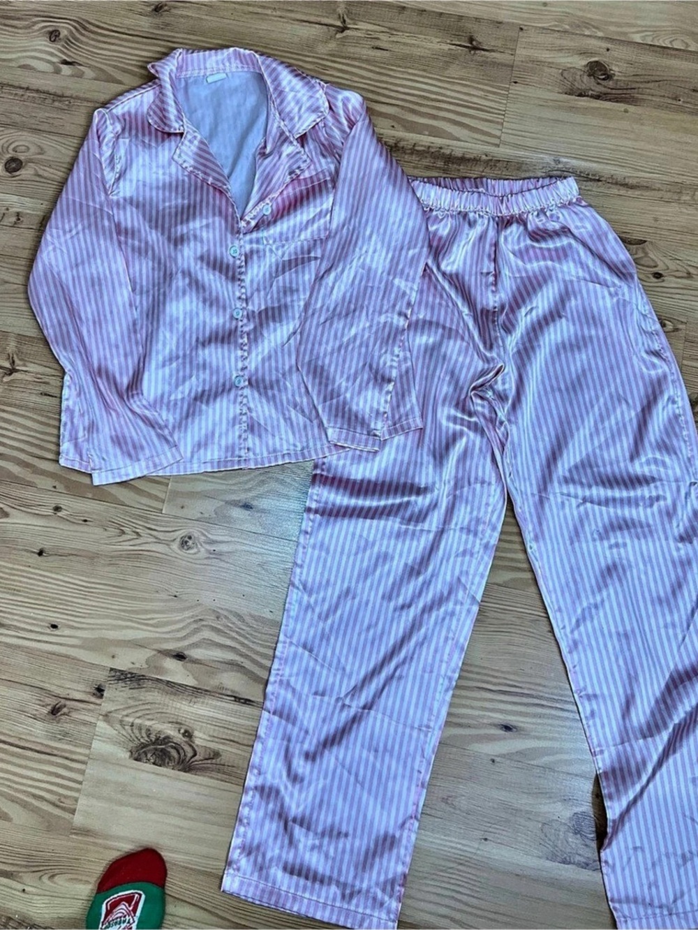 Girls Striped Pajama Set Pink & White Size 12Y Like New